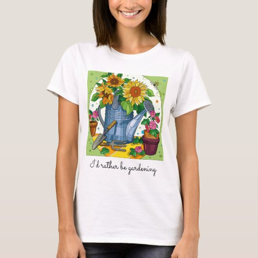Ik zou liever tuinieren,  florale T-Shirt (Voorkant)