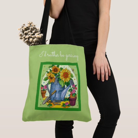Ik zou liever tuinieren;  groen tote bag (Dichtbij)