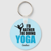 Ik zou liever Yoga Cute Blue Monogram Yogi doen Sleutelhanger (Achterkant)