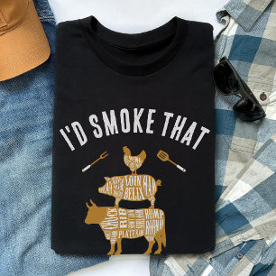 Ik zou roken dat BBQ vlees roker grappig cadeau vo T-shirt