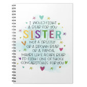 Ik zou vechten tegen een Beer voor je Zuster Notitieboek (Voorkant)