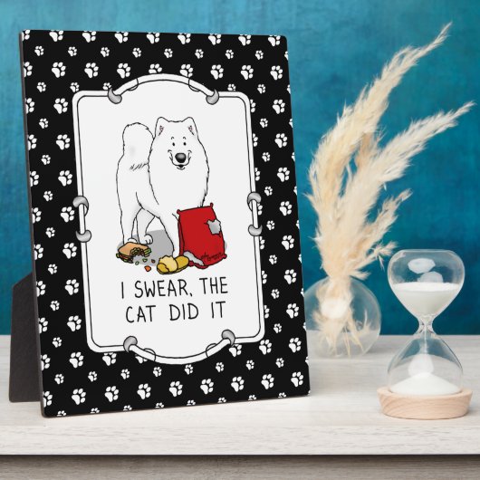 Ik zweer dat de kat het Samoyed Dog Messy Funny Fotoplaat (Zijkant)