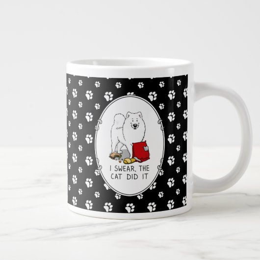 Ik zweer dat de kat het Samoyed Dog Messy Funny Grote Koffiekop (Rechts)