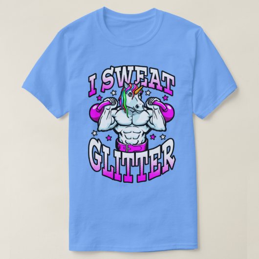 Ik zweet Glitter Eenhoorn Gym Workout Kettlebells  T-shirt (Design voorkant)