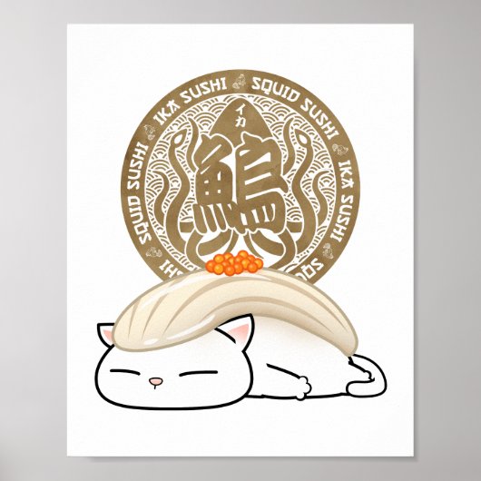 Ika Squid Sushi Cat Poster (Voorkant)