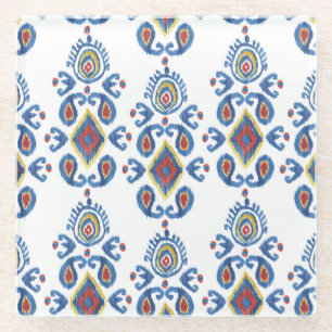 Ikat Abstract: Waterverf Oosterse motieven. Glazen Onderzetter