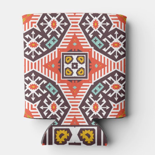 Ikat Aztec: Etnische gestreepte textuur Blikjeskoeler (Achterkant)