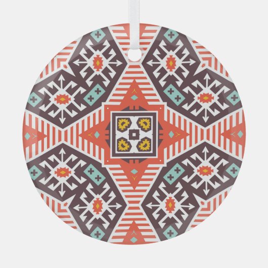 Ikat Aztec: Etnische gestreepte textuur Glas Ornament (Voorkant)