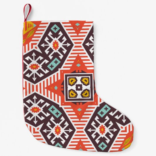 Ikat Aztec: Etnische gestreepte textuur Kleine Kerstsok (Voorkant)