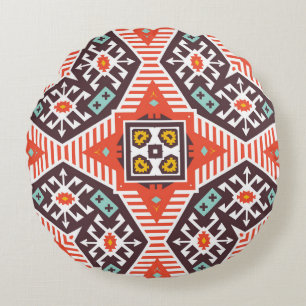 Ikat Aztec: Etnische gestreepte textuur Rond Kussen