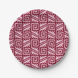 Ikat Aztec motief - Bourgondië en Roze Papieren Bordje