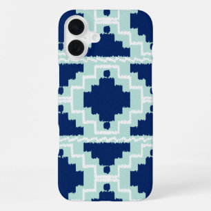 Ikat Aztec motief - Indigo en lichtblauw iPhone 16 Plus Hoesje