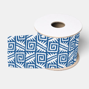 Ikat Aztec motief - Kobaltblauw en Wit Grosgrain Lint