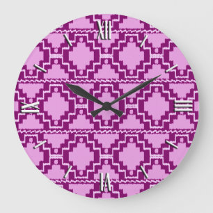 Ikat Aztec Pattern - Amethyst Paars en Violet Grote Klok
