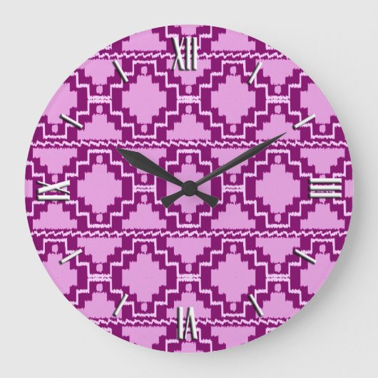 Ikat Aztec Pattern - Amethyst Paars en Violet Grote Klok (Voorkant)