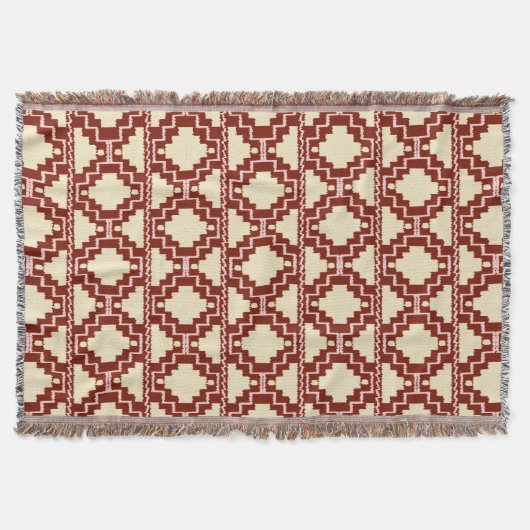 Ikat Aztec Pattern - Beige, Bourgogne en roze Deken (Voorkant)