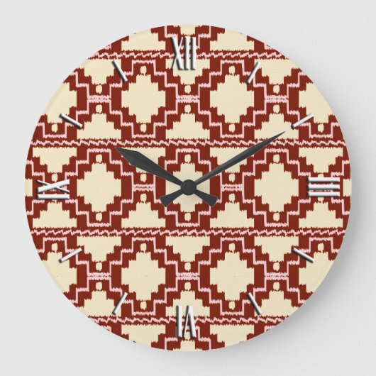 Ikat Aztec Pattern - Beige, Bourgogne en roze Grote Klok (Voorkant)