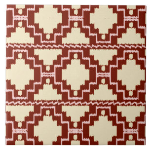 Ikat Aztec Pattern - Beige, Bourgogne en roze Tegeltje