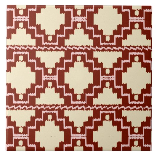 Ikat Aztec Pattern - Beige, Bourgogne en roze Tegeltje (Voorkant)