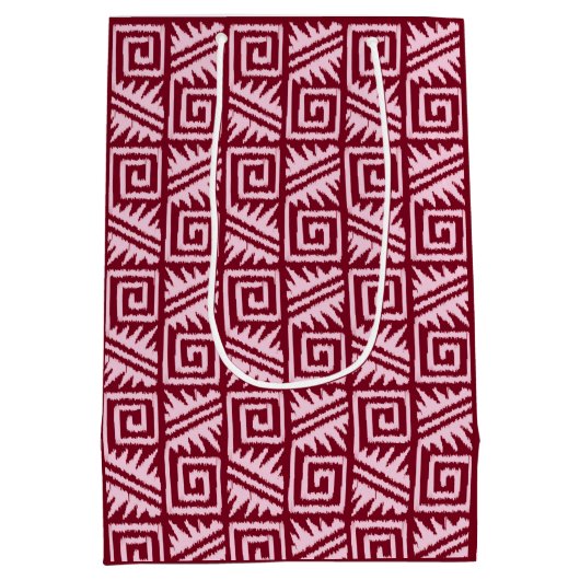 Ikat Aztec Pattern - Burgundy and Pink Medium Cadeauzakje (Achterkant)