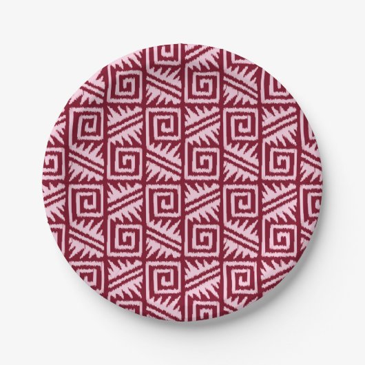 Ikat Aztec Pattern - Burgundy and Pink Papieren Bordje (Voorkant)