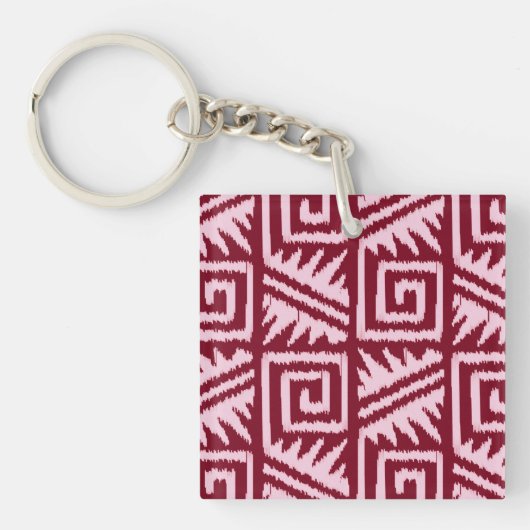 Ikat Aztec Pattern - Burgundy and Pink Sleutelhanger (Voorkant)