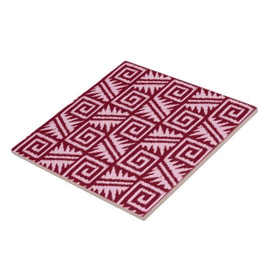 Ikat Aztec Pattern - Burgundy and Pink Tegeltje (Zijkant)