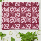 Ikat Aztec Pattern - Burgundy and Pink Theedoek (Gevouwen)