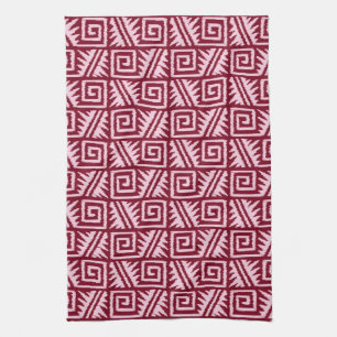 Ikat Aztec Pattern - Burgundy and Pink Theedoek