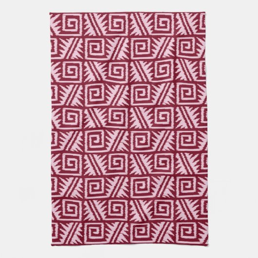 Ikat Aztec Pattern - Burgundy and Pink Theedoek (Verticaal)