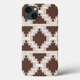 Ikat Aztec Pattern - Chocolate Brown and Taupe iPhone 13 Hoesje