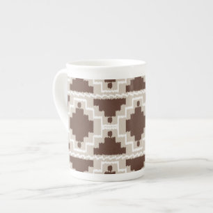 Ikat Aztec Pattern - Chocolate Brown and Taupe Porselein Kop