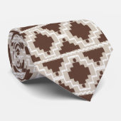Ikat Aztec Pattern - Chocolate Brown and Taupe Stropdas (Opgerold)