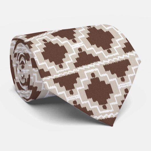 Ikat Aztec Pattern - Chocolate Brown and Taupe Stropdas (Opgerold)