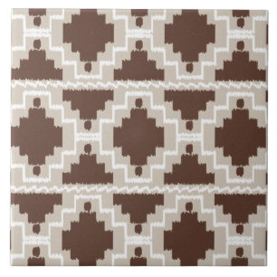 Ikat Aztec Pattern - Chocolate Brown and Taupe Tegeltje
