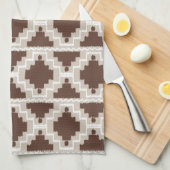 Ikat Aztec Pattern - Chocolate Brown and Taupe Theedoek (Quarter Fold)