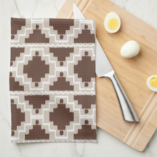 Ikat Aztec Pattern - Chocolate Brown and Taupe Theedoek (Quarter Fold)