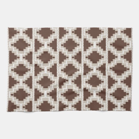 Ikat Aztec Pattern - Chocolate Brown and Taupe Theedoek (Horizontaal)