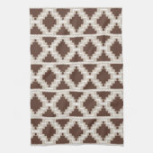 Ikat Aztec Pattern - Chocolate Brown and Taupe Theedoek (Verticaal)