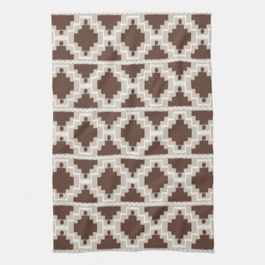 Ikat Aztec Pattern - Chocolate Brown and Taupe Theedoek (Verticaal)