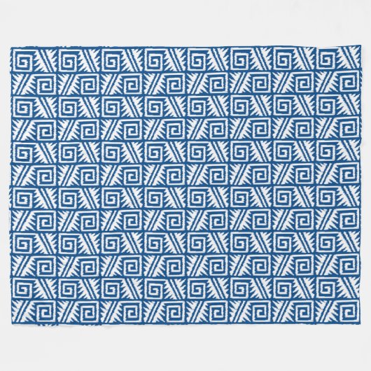 Ikat Aztec Pattern - Cobalt Blue and White Fleece Deken (Voorkant (Horizontaal))