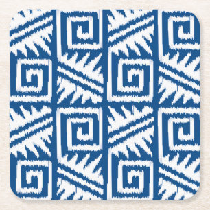 Ikat Aztec Pattern - Cobalt Blue and White Kartonnen Onderzetters
