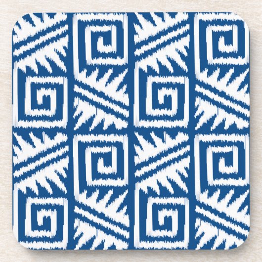 Ikat Aztec Pattern - Cobalt Blue and White Onderzetter (Voorkant)