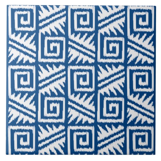 Ikat Aztec Pattern - Cobalt Blue and White Tegeltje (Voorkant)