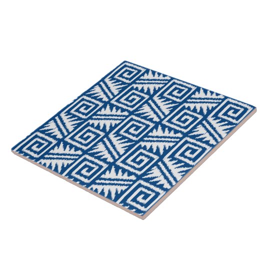 Ikat Aztec Pattern - Cobalt Blue and White Tegeltje (Zijkant)