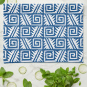 Ikat Aztec Pattern - Cobalt Blue and White Theedoek (Gevouwen)