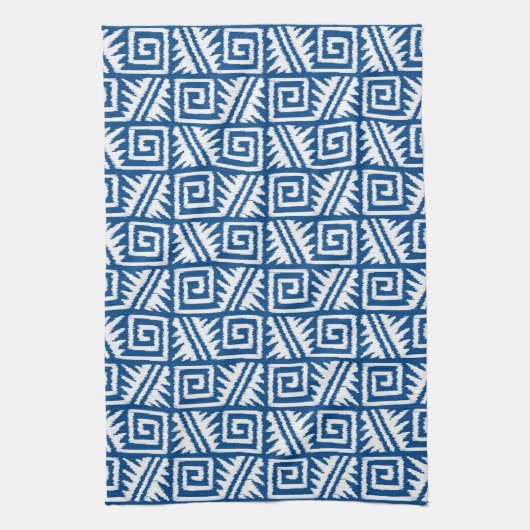 Ikat Aztec Pattern - Cobalt Blue and White Theedoek (Verticaal)