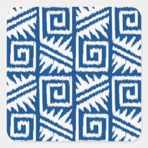 Ikat Aztec Pattern - Cobalt Blue and White Vierkante Sticker
