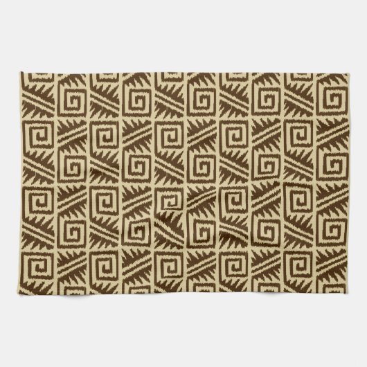 Ikat Aztec Pattern - Dark Brown and Tan Theedoek (Horizontaal)