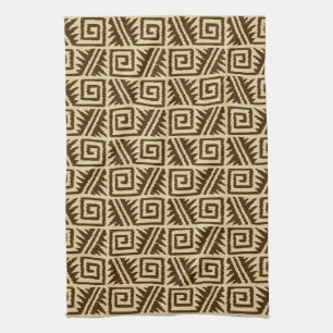 Ikat Aztec Pattern - Dark Brown and Tan Theedoek